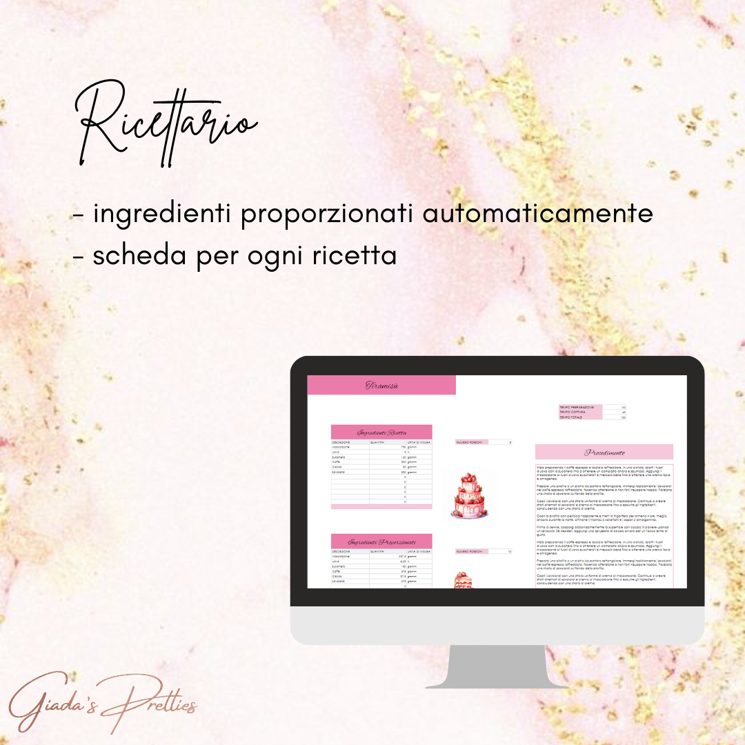 TABELLA RICETTARIO - File ricette con proporzioni automatiche