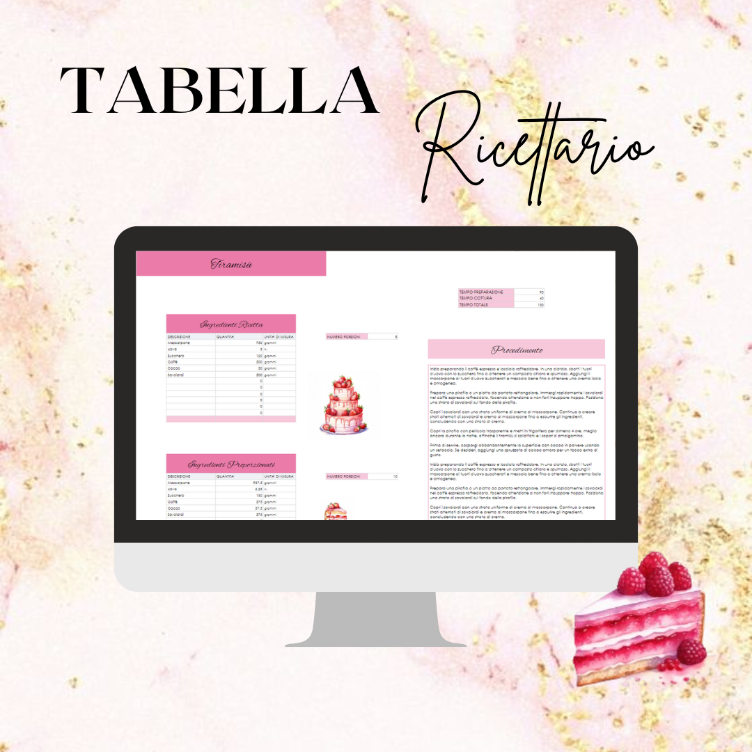 TABELLA RICETTARIO - File ricette con proporzioni automatiche